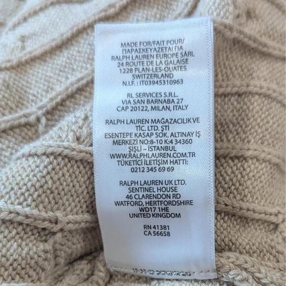 Polo Ralph Lauren Men’s Cable-Knit Cotton Crewneck Sweater Beige Oatmeal M NWT - Picture 6 of 7